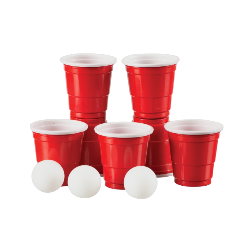 The arrangement of red plastic cups for game of beer pong Stock